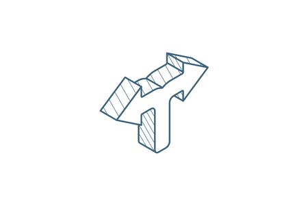 Junction, Separation, two paths, ways isometric icon. 3d vector illustration. Isolated line art technical drawing. Editable strokeのイラスト素材