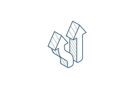 Junction, Separation, Two paths, ways isometric icon. 3d vector illustration. Isolated line art technical drawing. Editable strokeのイラスト素材