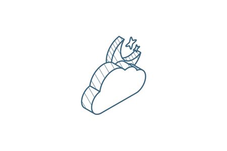 night weather, cloud and moon isometric icon. 3d vector illustration. Isolated line art technical drawing. Editable strokeのイラスト素材