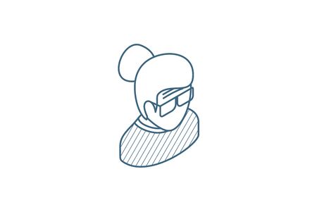 Granny Avatar, old woman isometric icon. 3d vector illustration. Isolated line art technical drawing. Editable strokeのイラスト素材