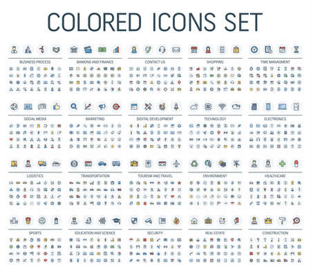 Vector illustration of colored web icons. Flat symbols setのイラスト素材