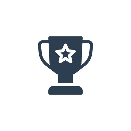 Award with star, trophy cup solid flat icon. Vector glyph illustration. Black pictogram isolated on white backgroundのイラスト素材