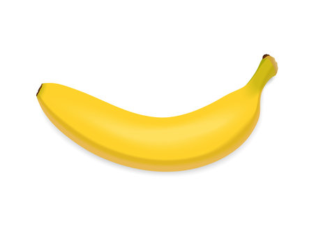 Yellow banana isolated on white background. Fresh snack, healthy food concept. Closeup Vector 3d illustration, top view. Transparent shadows.のイラスト素材