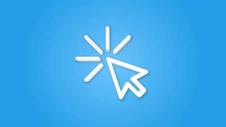 cursor arrow, click 3d realistic line icon. Vector top view illustration. color pictogram isolated on blue backgroundのイラスト素材