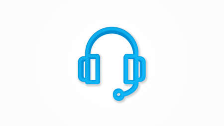 technical support, headphones microphone, operator 3d realistic line icon. Vector top view illustration. color pictogram isolated on white backgroundのイラスト素材