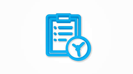 Clipboard and watch. Time management, control, planning 3d realistic line icon. Vector top view illustration. color pictogram isolated on white backgroundのイラスト素材