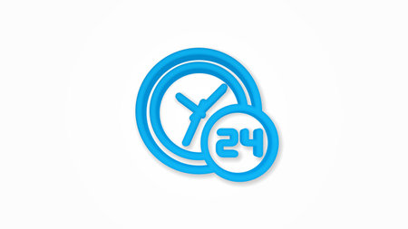 24 hour, around the clock, day and night 3d realistic line icon. Vector top view illustration. color pictogram isolated on white backgroundのイラスト素材