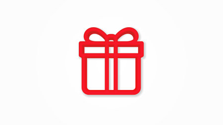gift box 3d realistic line icon. Vector top view illustration. Red color pictogram isolated on white backgroundのイラスト素材