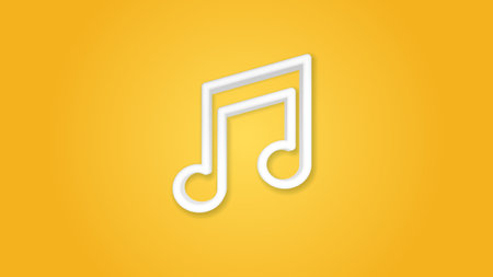 music note symbol 3d realistic line icon. Vector top view illustration. color pictogram isolated on orange backgroundのイラスト素材