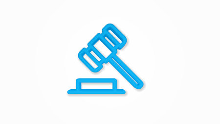 auction hammer, law and justice symbol, verdict 3d realistic line icon. Vector top view illustration. color pictogram isolated on white backgroundのイラスト素材