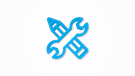 Wrench and pen, installation, design 3d line flat color icon. Realistic vector illustration....
