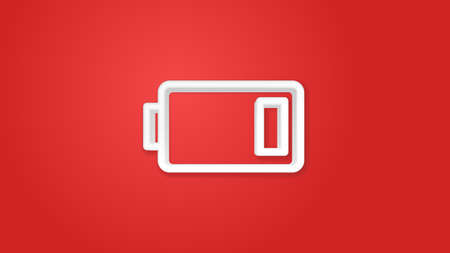 low battery, charge 3d line flat red color icon. Realistic vector illustration. Pictogram isolated. Top view. Colorful transparent shadow design.のイラスト素材