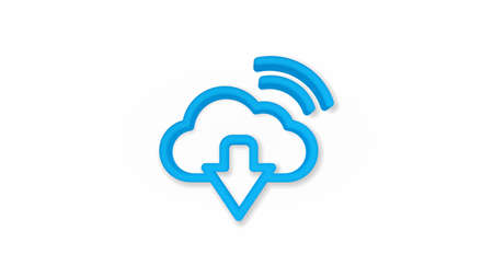 Cloud download, computer technology 3d line flat color icon. Realistic vector illustration. Pictogram isolated. Top view. Colorful transparent shadow design.のイラスト素材