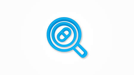 magnifier glass with a pill 3d line flat color icon. Realistic vector illustration. Pictogram isolated. Top view. Colorful transparent shadow design.のイラスト素材