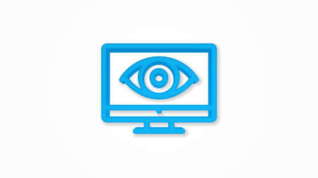 Computer, laptop, monitor and eye pictogram 3d line flat color icon. Realistic vector illustration. Pictogram isolated. Top view. Colorful transparent shadow design.のイラスト素材