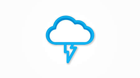 Lightning, thunderstorm cloud, weather 3d line flat color icon. Realistic vector illustration. Pictogram isolated. Top view. Colorful transparent shadow design.のイラスト素材
