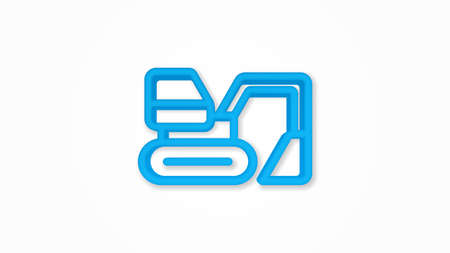 excavator 3d line flat color icon. Realistic vector illustration. Pictogram isolated. Top view. Colorful transparent shadow design.のイラスト素材