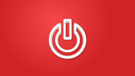 shut down, switch off 3d line flat color icon. Realistic vector illustration. Pictogram isolated. Top view. Colorful transparent shadow design.のイラスト素材