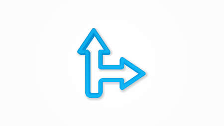 Arrow cross, turn right 3d line flat color icon. Realistic vector illustration. Pictogram isolated. Top view. Colorful transparent shadow design.のイラスト素材