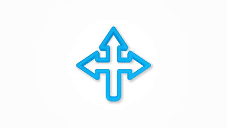 Arrow cross, three-way 3d line flat color icon. Realistic vector illustration. Pictogram isolated. Top view. Colorful transparent shadow design.のイラスト素材