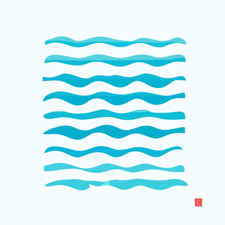 Blue sea, ocean or swimming pool illustration Marine pattern with stylized blue waves on a light background. Water Wave abstract design. Nature, eco, beach and summer painting digital art conceptのイラスト素材