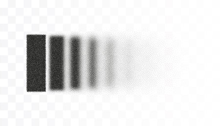 Vanishing, information diffusion, dispersion visualization. Motion graphic design element. Noise halftone grain gradient, stipple texture. Dot dissemination, blur effect. Flow energy, big data conceptのイラスト素材
