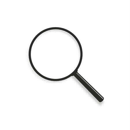 Realistic black magnifying glass. Magnification lens isolated on white background. 3d Vector object illustration. Transparent shadow effect. Research, science, study conceptのイラスト素材
