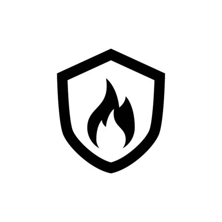 fire protection shield icon in line art style on white background, vector fire shieldのイラスト素材