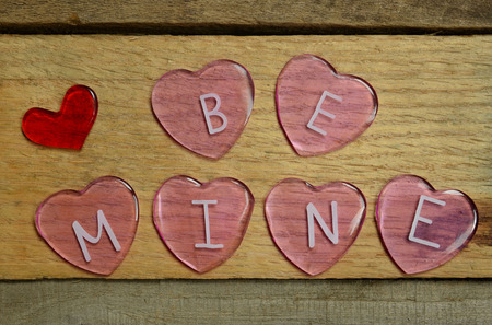 Valentine hearts on pallet wood backdropの写真素材