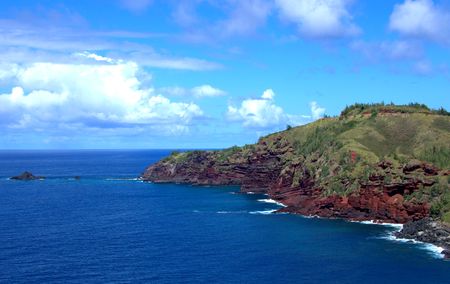 Tropical Hawaii seascape of rock ocean shoreline