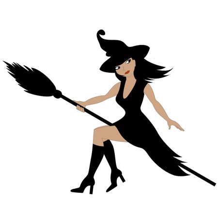 Beautiful glamorous witch flying on a broomstickのイラスト素材