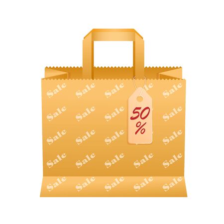 Vector illustration of a paper bag with handles and funky with a print of salesのイラスト素材