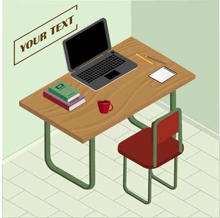 Illustration of office workplace. Vector illustration of isolated objectsのイラスト素材