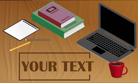 Vector illustration, office desk with a set of office itemsのイラスト素材