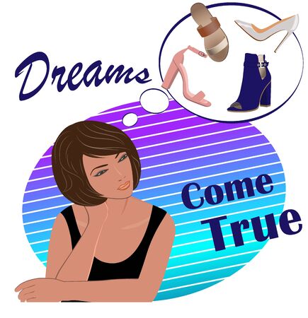 Promotional poster. Girls dream. Vector illustration with a set of beautiful women's shoes.のイラスト素材