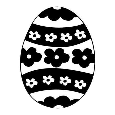 Decorated decorative easter egg, vector black and white doodle elements. Coloring book for adults and children. Icon isolated on a white background. Card design, wrapping paper, template elements.のイラスト素材