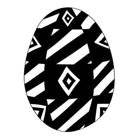 Decorated decorative easter egg, vector black and white doodle elements. Coloring book for adults and children. Icon isolated on a white background. Card design, wrapping paper, template elements.のイラスト素材