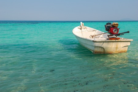 Motorboat in the seashore, seaside landscapeの写真素材