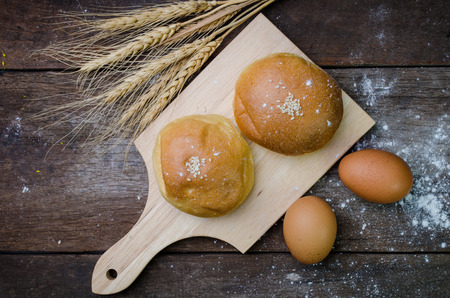 Bread on chopping wood board