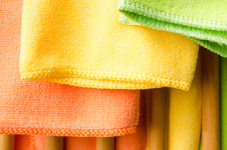 Closeup colorful  towels on wooden chair