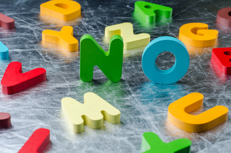NO word with colourful alphabet made of wooden. Business Idea concept.の写真素材