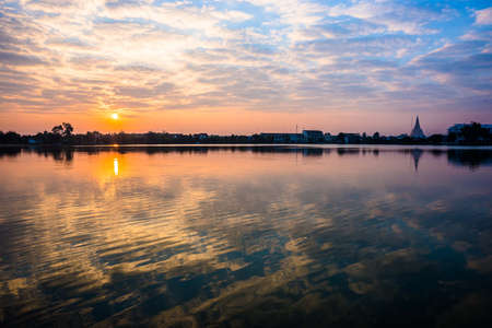 morning on lakeの写真素材
