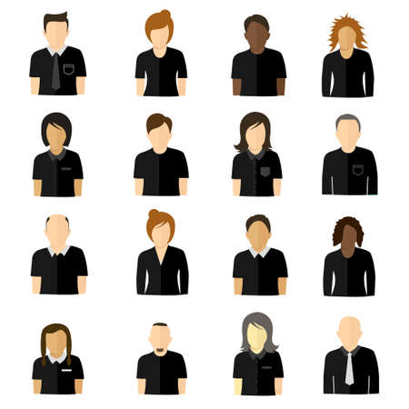 Clean isolated red icons "People". Different gender, etnicity and cloths.の写真素材