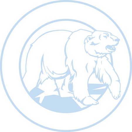Monochromatic illustration-icon with image of a white polar bear, framed in a circle.のイラスト素材