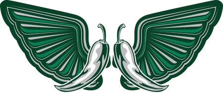 Tattoo style illustration with two red hot peppers and two wings.のイラスト素材