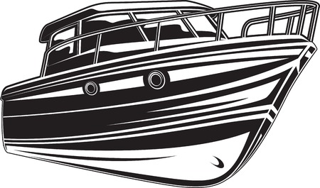 Vector black and white illustration of modern yacht.のイラスト素材