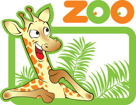 Happy and cheerful young cartoon giraffe. Vector illustration.のイラスト素材