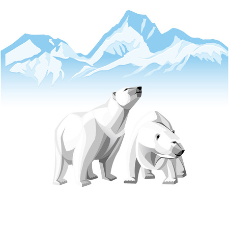 Vector illustration of two white polar bear on a background of of Icebergs.のイラスト素材