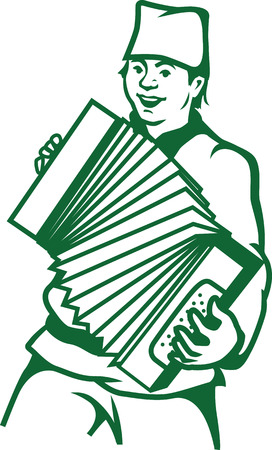 illustration of russian bayan player isolated on white background.のイラスト素材