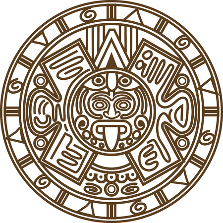 Vector illustration stylized image of ancient Mayan calendar.のイラスト素材